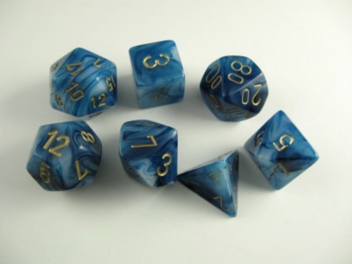 Chessex dobbelstenen set, 7 polydice, Phantom teal w/gold