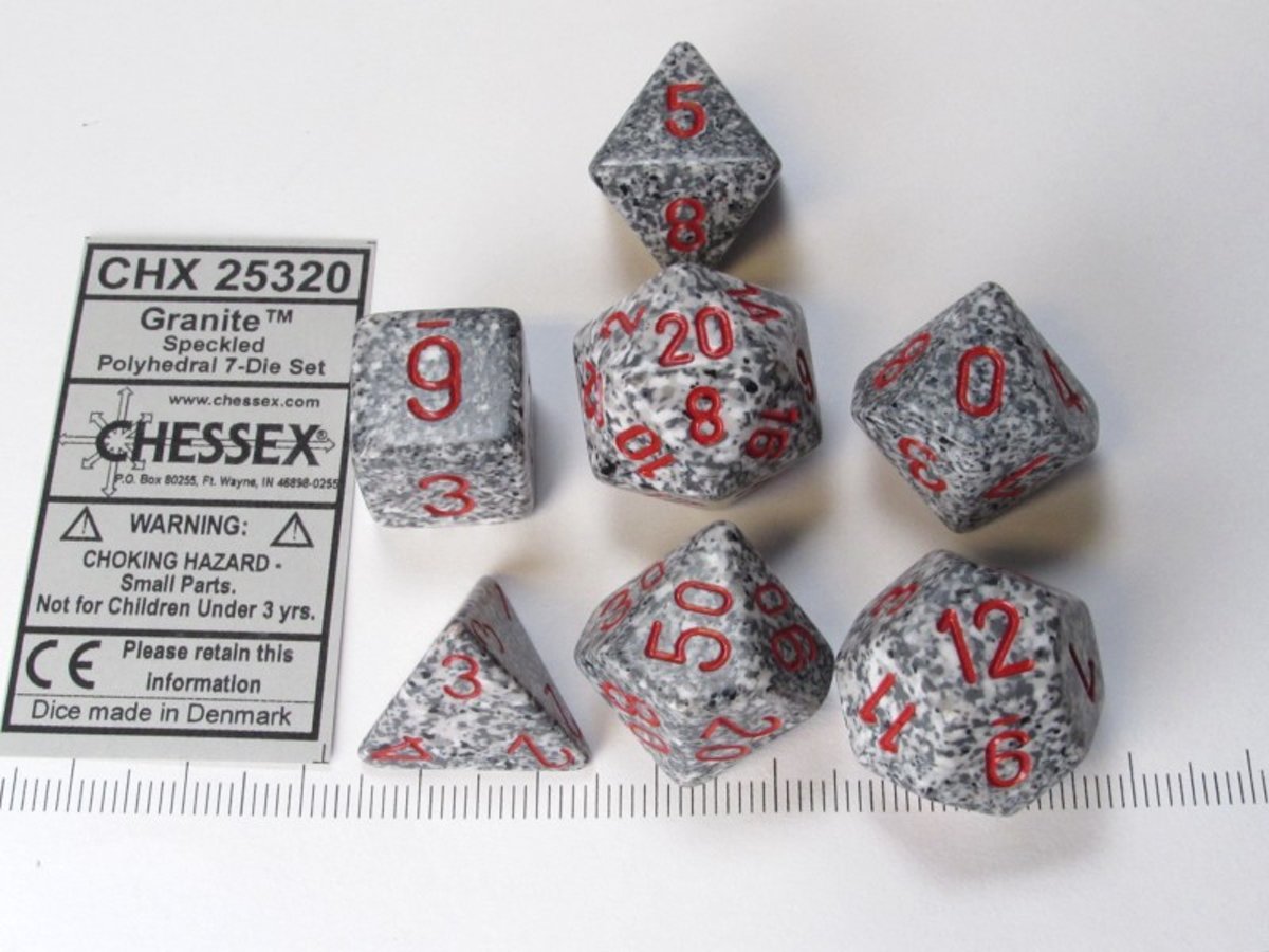   dobbelstenen set, 7 polydice, Speckled Granite