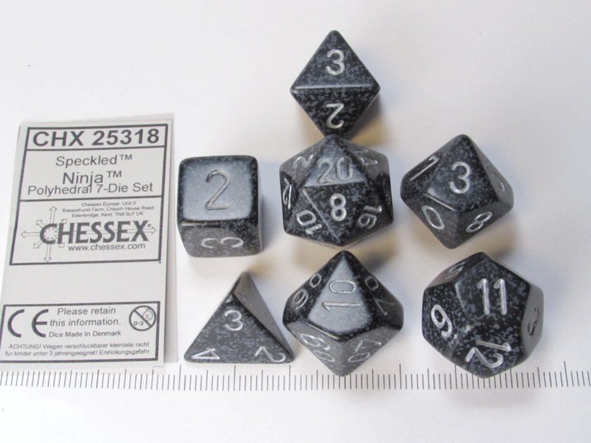 Chessex dobbelstenen set, 7 polydice, Speckled Ninja