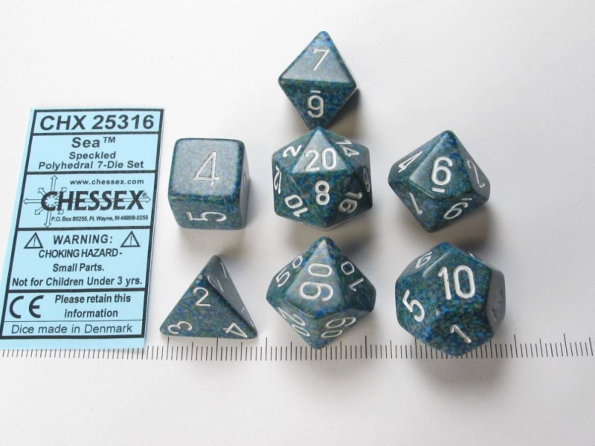 Chessex dobbelstenen set, 7 polydice, Speckled Sea