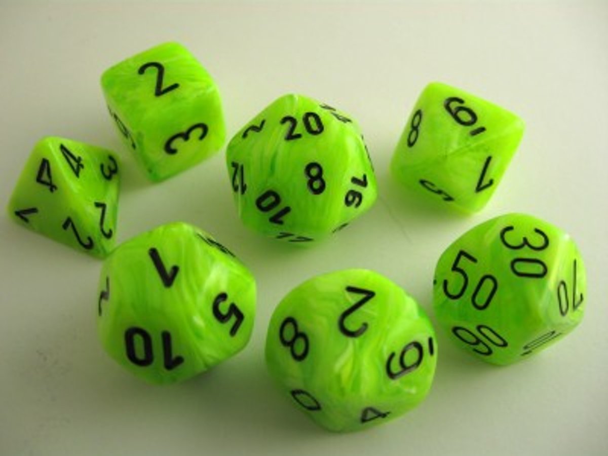 Chessex dobbelstenen set, 7 polydice, Vortex bright green w/black