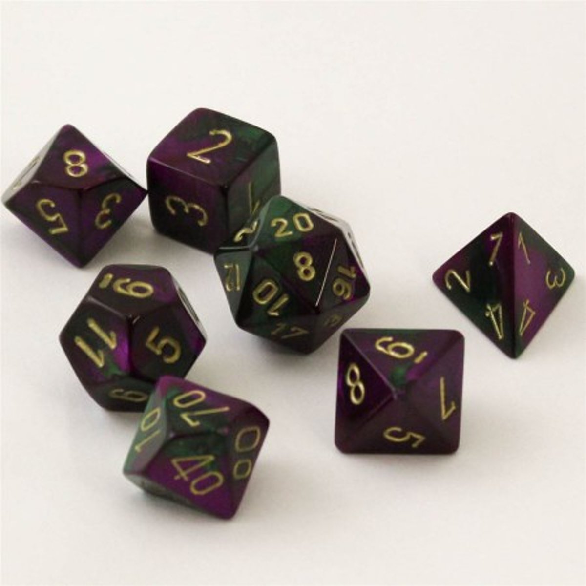 Gemini Green-Purple/gold Polydice Dobbelsteen Set (7 stuks)