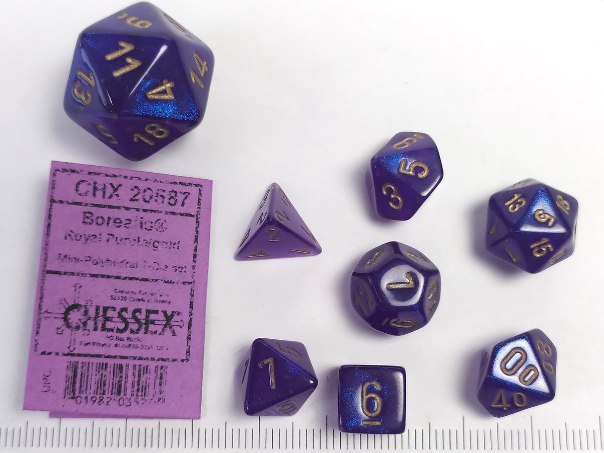 Mini polydice set - Borealis Luminary, Royal Purple w/gold