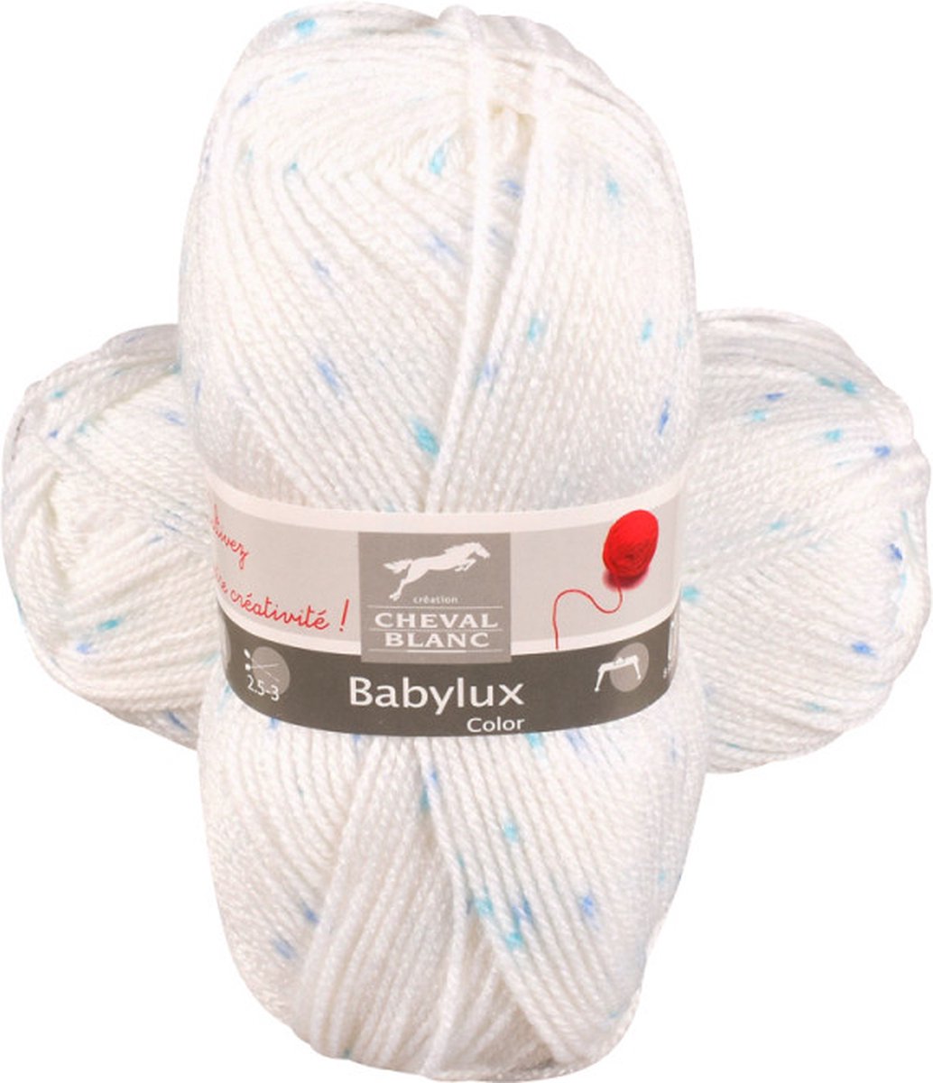 Babylux dun acrylgaren wit met blauwe spikkel (404) - 50 grams met 165 meter