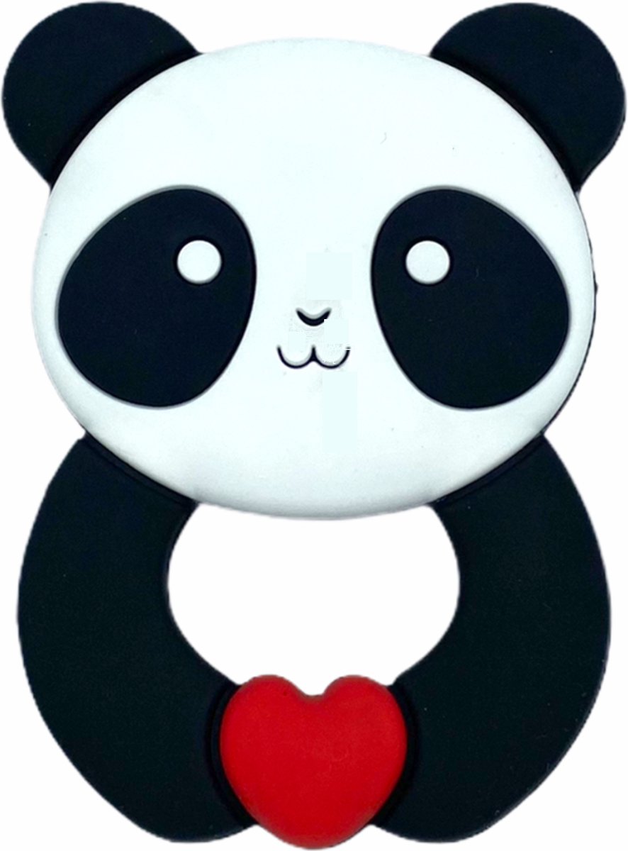 Chewzoo® - Bijtketting - Pandabeer - Panda Met Hart - Zwart & Rood