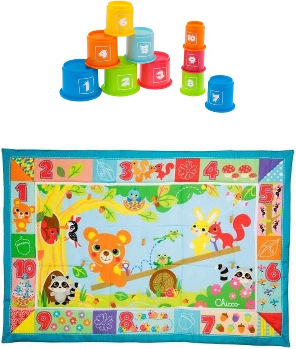 Chicco bundel - Speelkleed XXL formaat - Beestenbos  & Babyspeelgoed - Stapel Bekers