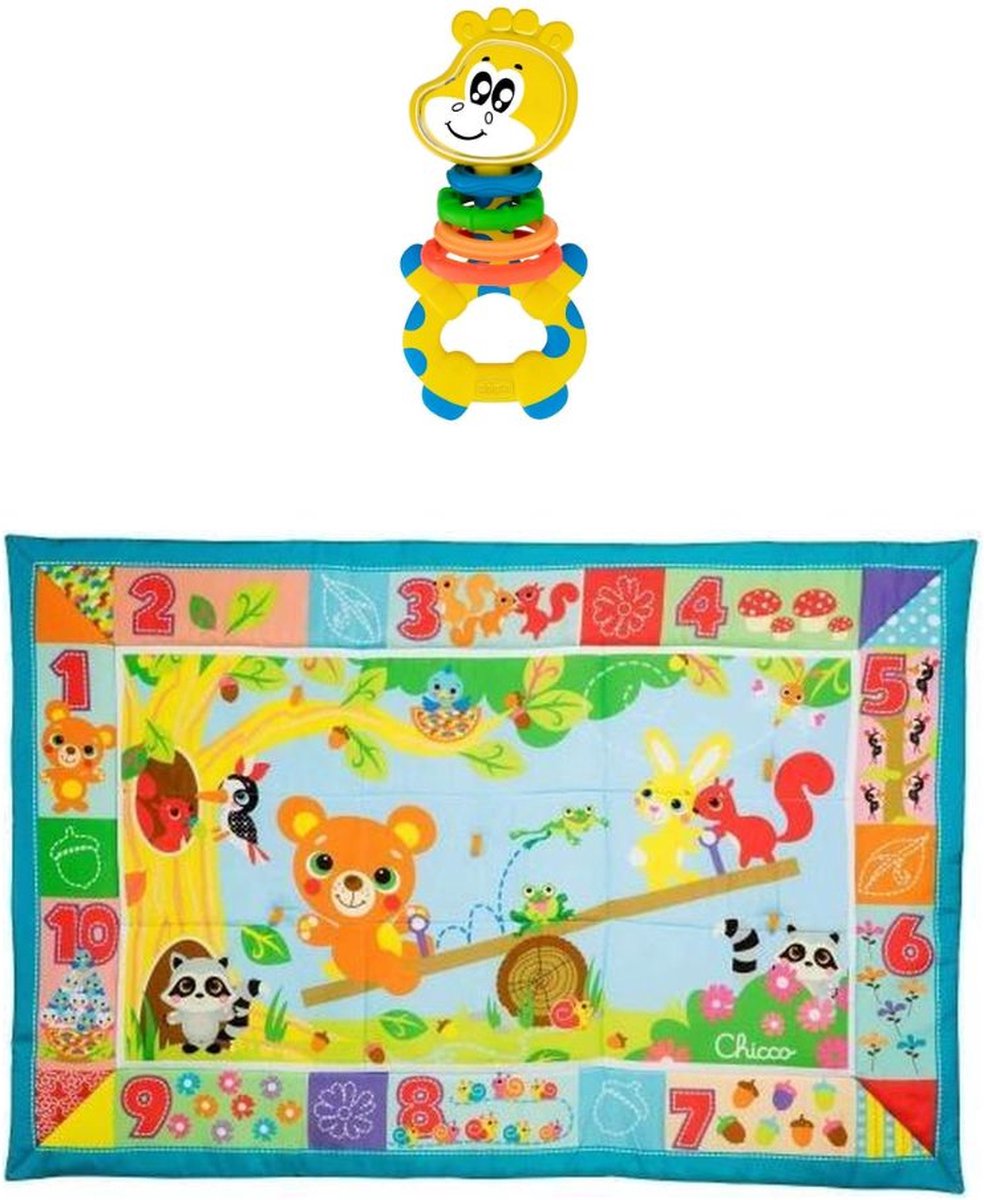 Chicco bundel - Speelkleed XXL formaat - Beestenbos  & Rammelaar - Multi-Activiteitsratel - Gilby de Giraffe