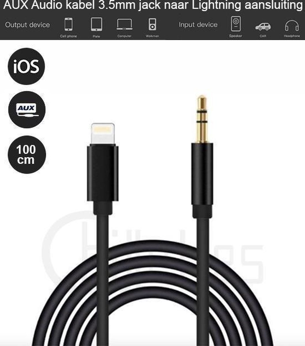 DUO-pack - Aux Kabel Auto iPhone - Iphone Aux-kabel auto - iPhone Lightning 3.5 mm - Jack audio aansluiting - (Wit en Zwart)