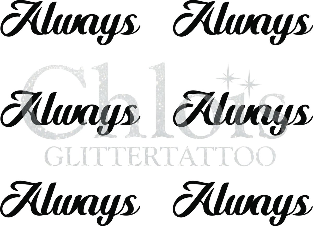 Chloïs Glittertattoo Sjabloon - Always - Multi Stencil - CH9711 - 1 stuks zelfklevend sjabloon met 6 kleine designs in verpakking - Geschikt voor 6 Tattoos - Nep Tattoo - Geschikt voor Glitter Tattoo, Inkt Tattoo of Airbrush