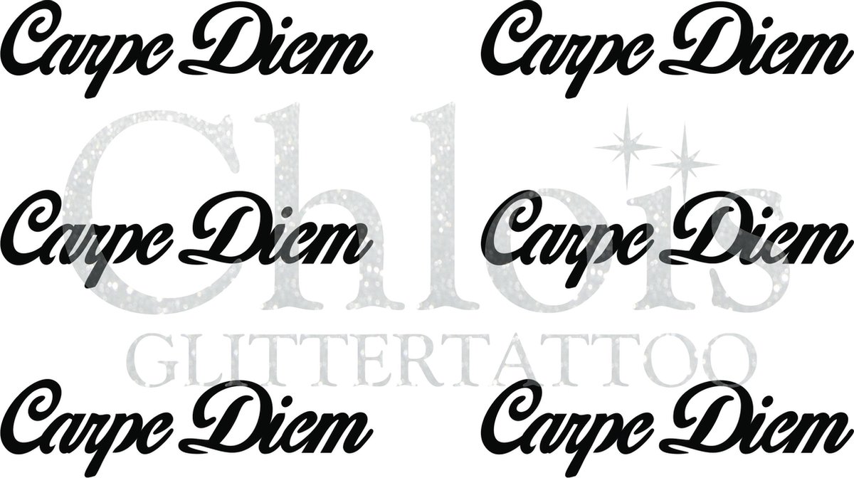 Chloïs Glittertattoo Sjabloon - Carpe Diem - Multi Stencil - CH9713 - 1 stuks zelfklevend sjabloon met 6 kleine designs in verpakking - Geschikt voor 6 Tattoos - Nep Tattoo - Geschikt voor Glitter Tattoo, Inkt Tattoo of Airbrush