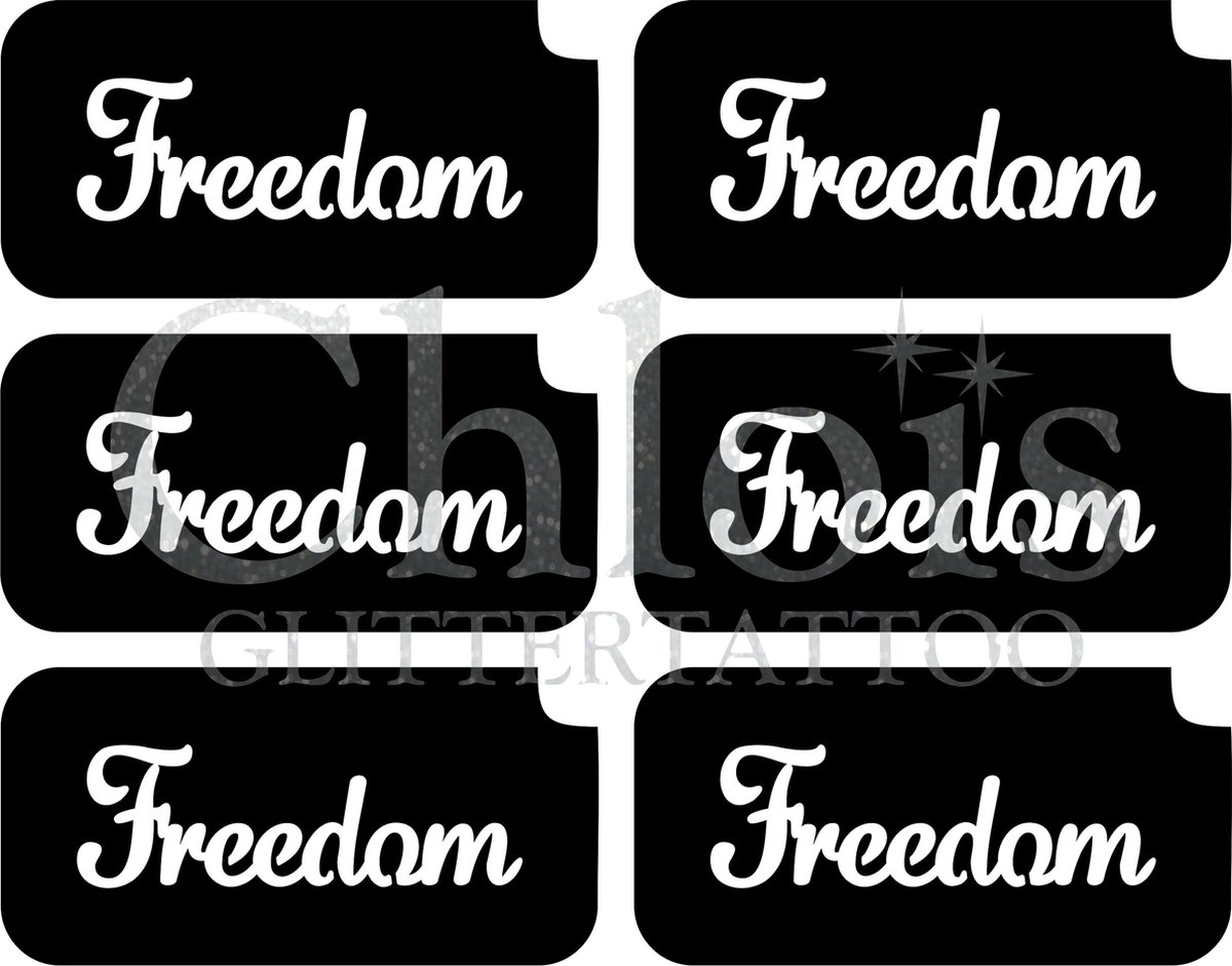 Chloïs Glittertattoo Sjabloon - Freedom - Multi Stencil - CH9703 - 1 stuks zelfklevend sjabloon met 6 kleine designs in verpakking - Geschikt voor 6 Tattoos - Nep Tattoo - Geschikt voor Glitter Tattoo, Inkt Tattoo of Airbrush