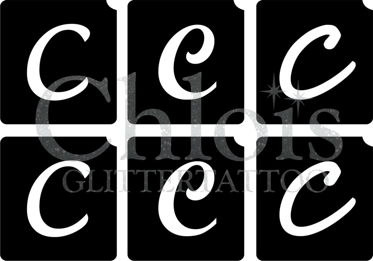 Chloïs Glittertattoo Sjabloon - Letter C - Multi Stencil - CH9722 - 1 stuks zelfklevend sjabloon met 6 kleine designs in verpakking - Geschikt voor 6 Tattoos - Nep Tattoo - Geschikt voor Glitter Tattoo, Inkt Tattoo of Airbrush