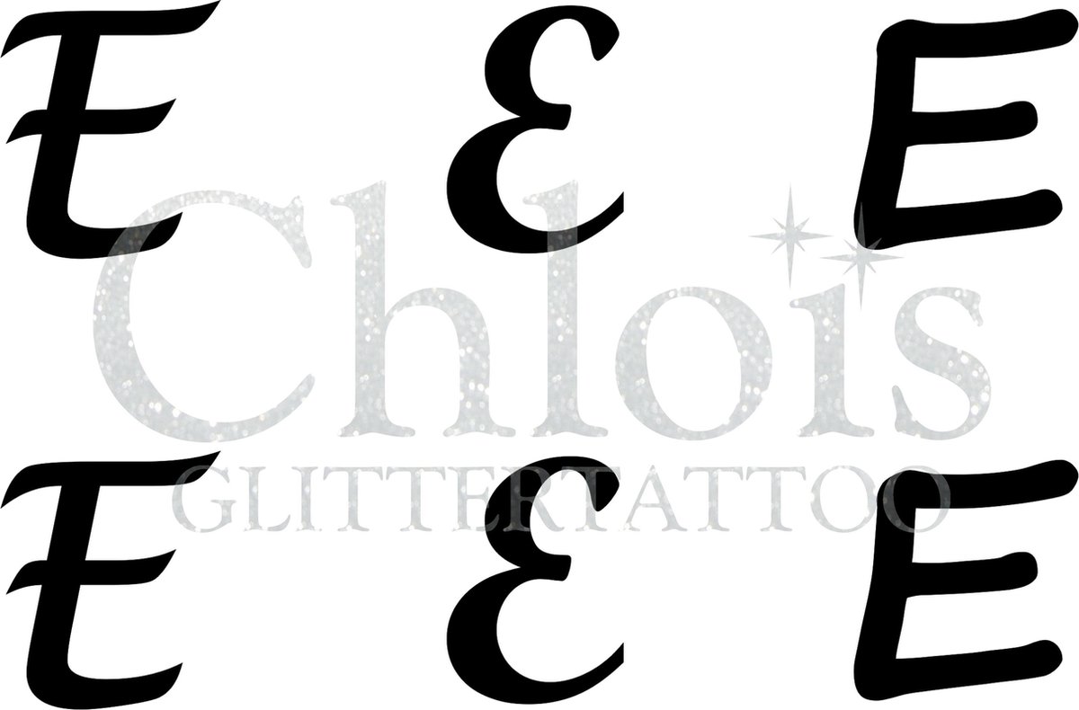 Chloïs Glittertattoo Sjabloon - Letter E - Multi Stencil - CH9724 - 1 stuks zelfklevend sjabloon met 6 kleine designs in verpakking - Geschikt voor 6 Tattoos - Nep Tattoo - Geschikt voor Glitter Tattoo, Inkt Tattoo of Airbrush