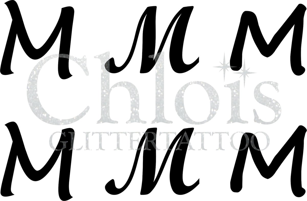 Chloïs Glittertattoo Sjabloon - Letter M - Multi Stencil - CH9733 - 1 stuks zelfklevend sjabloon met 6 kleine designs in verpakking - Geschikt voor 6 Tattoos - Nep Tattoo - Geschikt voor Glitter Tattoo, Inkt Tattoo of Airbrush