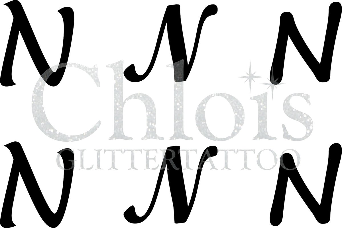 Chloïs Glittertattoo Sjabloon - Letter N - Multi Stencil - CH9734 - 1 stuks zelfklevend sjabloon met 6 kleine designs in verpakking - Geschikt voor 6 Tattoos - Nep Tattoo - Geschikt voor Glitter Tattoo, Inkt Tattoo of Airbrush