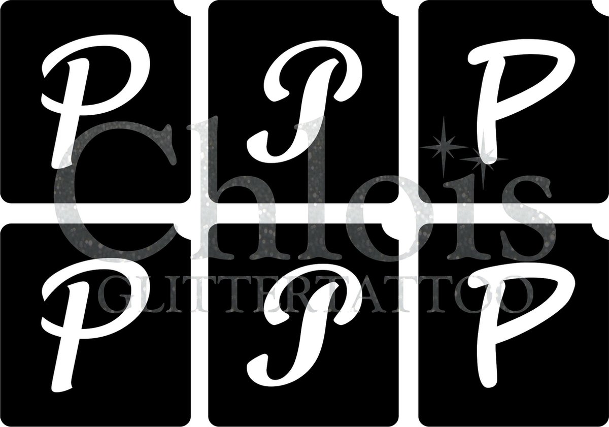 Chloïs Glittertattoo Sjabloon - Letter P - Multi Stencil - CH9736 - 1 stuks zelfklevend sjabloon met 6 kleine designs in verpakking - Geschikt voor 6 Tattoos - Nep Tattoo - Geschikt voor Glitter Tattoo, Inkt Tattoo of Airbrush