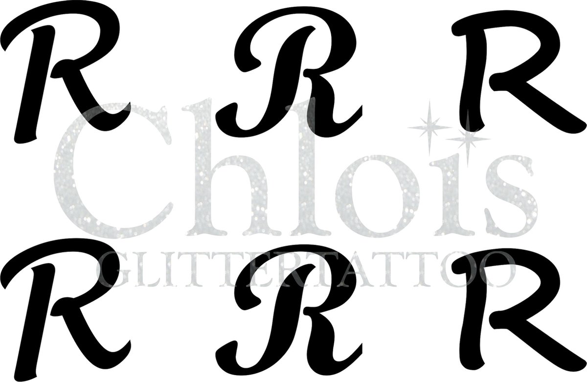 Chloïs Glittertattoo Sjabloon - Letter R - Multi Stencil - CH9738 - 1 stuks zelfklevend sjabloon met 6 kleine designs in verpakking - Geschikt voor 6 Tattoos - Nep Tattoo - Geschikt voor Glitter Tattoo, Inkt Tattoo of Airbrush