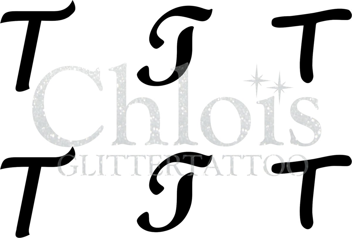 Chloïs Glittertattoo Sjabloon - Letter T - Multi Stencil - CH9740 - 1 stuks zelfklevend sjabloon met 6 kleine designs in verpakking - Geschikt voor 6 Tattoos - Nep Tattoo - Geschikt voor Glitter Tattoo, Inkt Tattoo of Airbrush