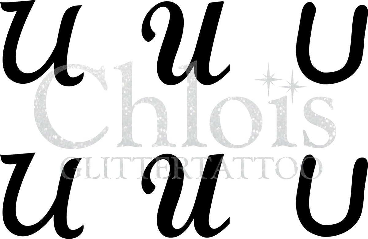 Chloïs Glittertattoo Sjabloon - Letter U - Multi Stencil - CH9741 - 1 stuks zelfklevend sjabloon met 6 kleine designs in verpakking - Geschikt voor 6 Tattoos - Nep Tattoo - Geschikt voor Glitter Tattoo, Inkt Tattoo of Airbrush