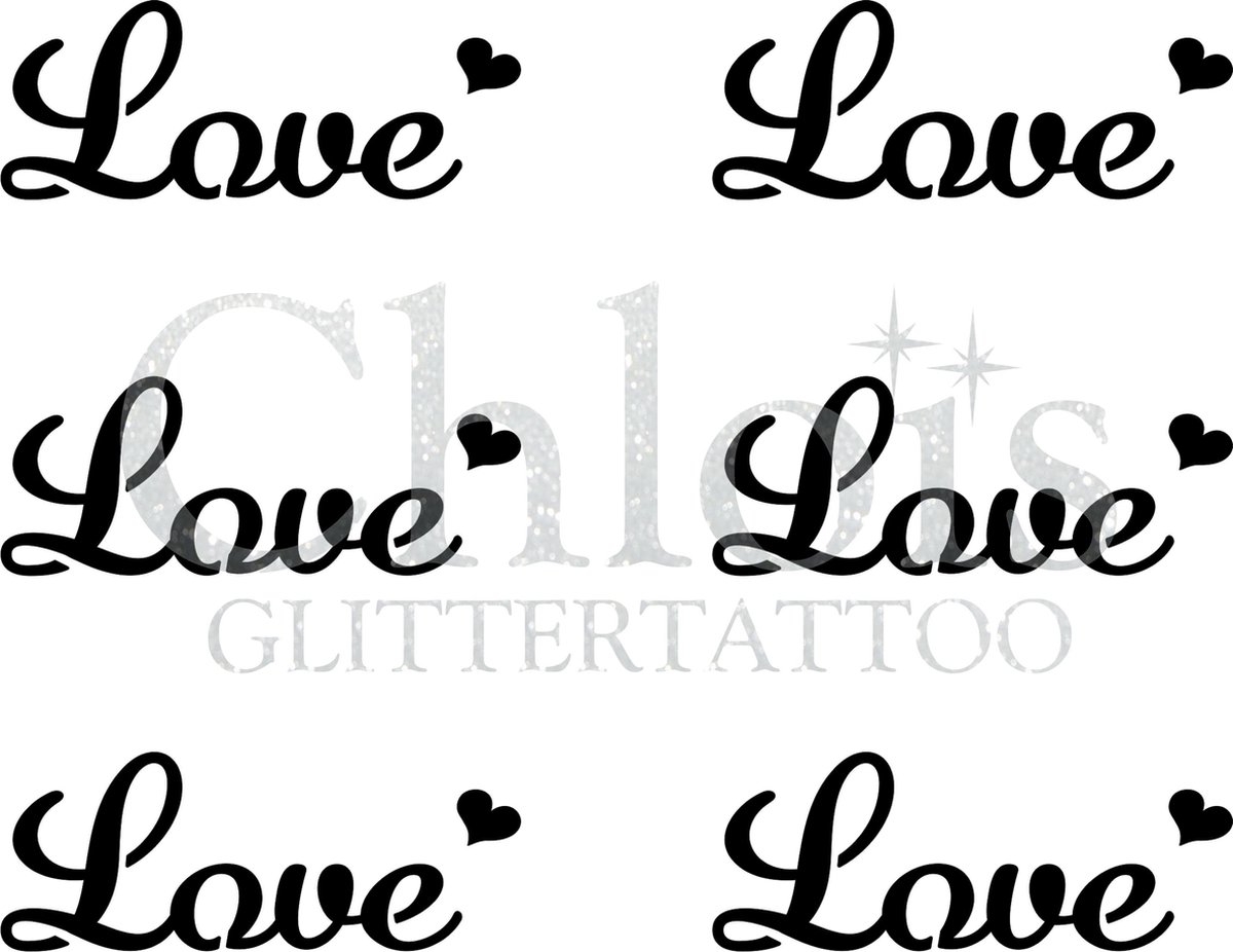 Chloïs Glittertattoo Sjabloon - Love - Multi Stencil - CH9706 - 1 stuks zelfklevend sjabloon met 6 kleine designs in verpakking - Geschikt voor 6 Tattoos - Nep Tattoo - Geschikt voor Glitter Tattoo, Inkt Tattoo of Airbrush