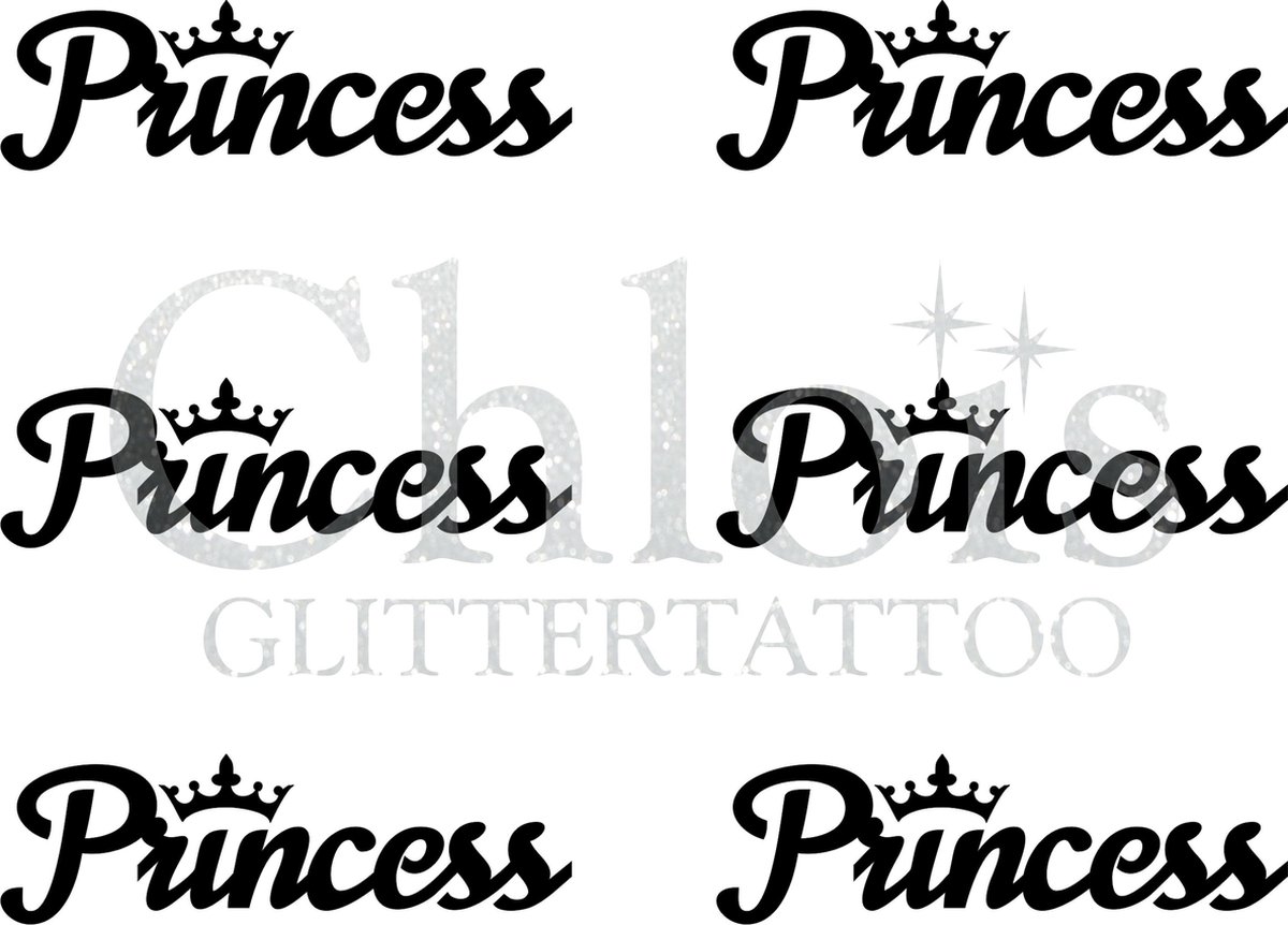 Chloïs Glittertattoo Sjabloon - Princess - Multi Stencil - CH9709 - 1 stuks zelfklevend sjabloon met 6 kleine designs in verpakking - Geschikt voor 6 Tattoos - Nep Tattoo - Geschikt voor Glitter Tattoo, Inkt Tattoo of Airbrush