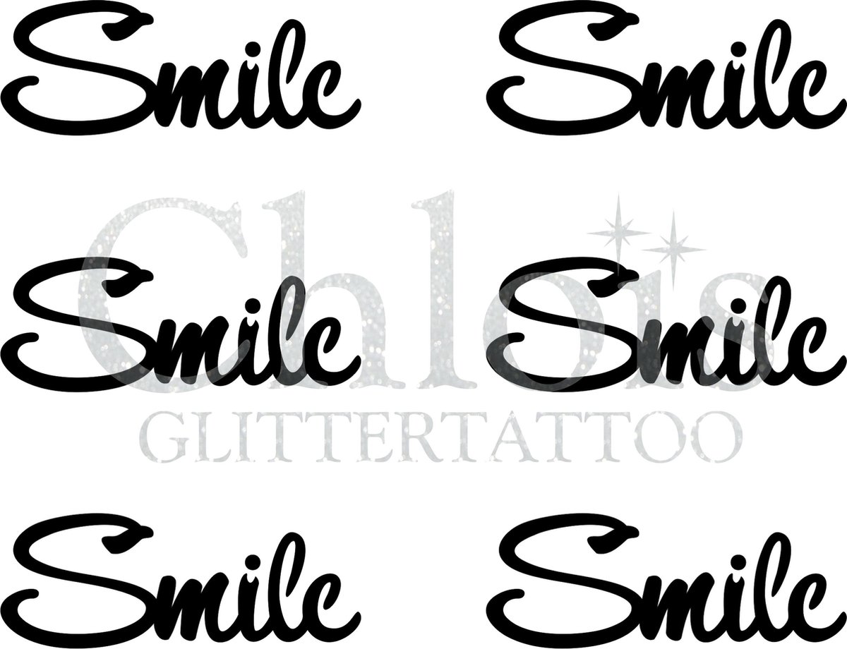 Chloïs Glittertattoo Sjabloon - Smile - Multi Stencil - CH9707 - 1 stuks zelfklevend sjabloon met 6 kleine designs in verpakking - Geschikt voor 6 Tattoos - Nep Tattoo - Geschikt voor Glitter Tattoo, Inkt Tattoo of Airbrush