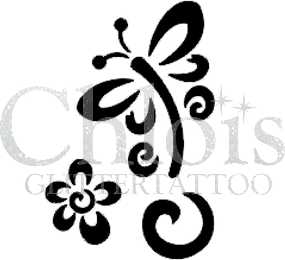 Chloïs Glittertattoo Sjabloon 5 Stuks - Butterfly Flower - CH2003 - 5 stuks gelijke zelfklevende sjablonen in verpakking - Geschikt voor 5 Tattoos - Nep Tattoo - Geschikt voor Glitter Tattoo, Inkt Tattoo of Airbrush