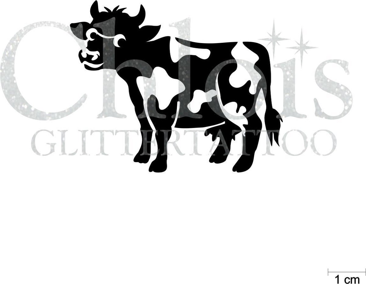 Chloïs Glittertattoo Sjabloon 5 Stuks - Cute Cow - CH1812 - 5 stuks gelijke zelfklevende sjablonen in verpakking - Geschikt voor 5 Tattoos - Nep Tattoo - Geschikt voor Glitter Tattoo, Inkt Tattoo of Airbrush