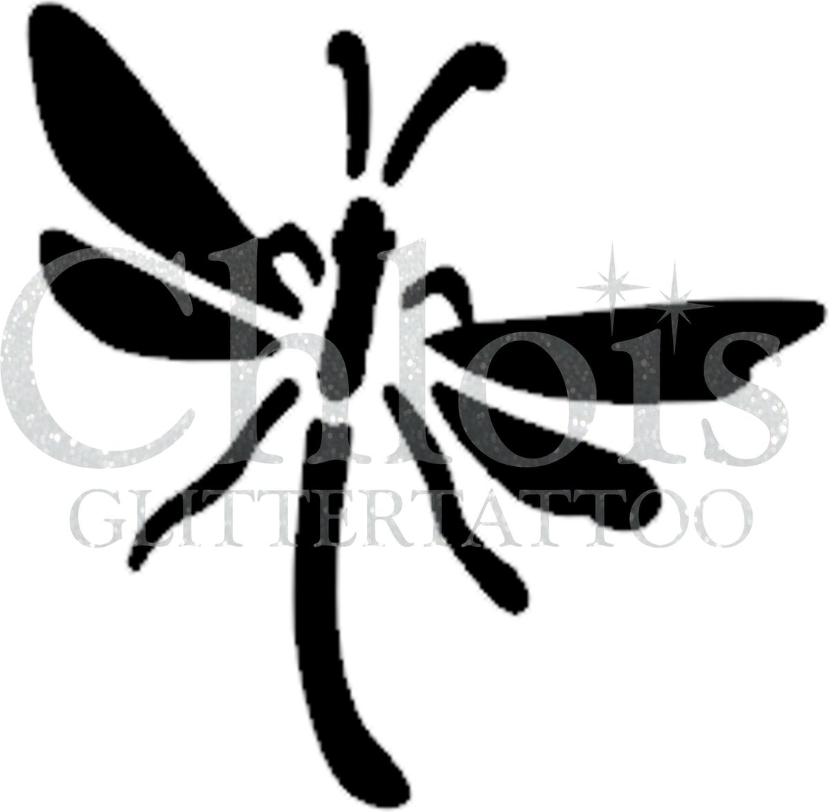 Chloïs Glittertattoo Sjabloon 5 Stuks - Dragonfly - CH1600 - 5 stuks gelijke zelfklevende sjablonen in verpakking - Geschikt voor 5 Tattoos - Nep Tattoo - Geschikt voor Glitter Tattoo, Inkt Tattoo of Airbrush