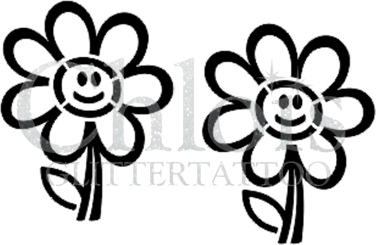 Chloïs Glittertattoo Sjabloon 5 Stuks - Happy Flower - Duo Stencil - CH3005 - 5 stuks gelijke zelfklevende sjablonen in verpakking - Geschikt voor 10 Tattoos - Nep Tattoo - Geschikt voor Glitter Tattoo, Inkt Tattoo of Airbrush