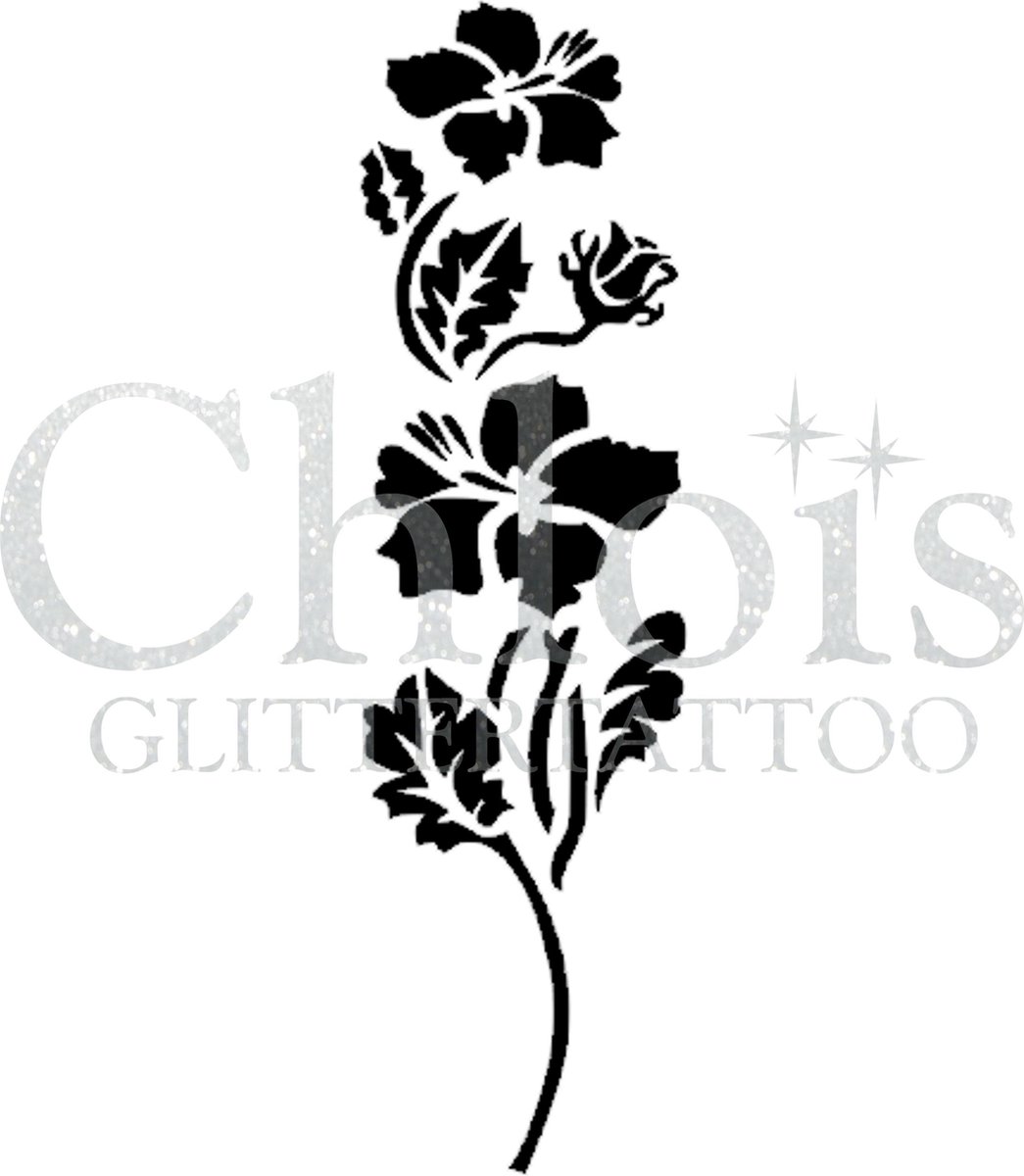 Chloïs Glittertattoo Sjabloon 5 Stuks - Hibiscus Plant - CH3013 - 5 stuks gelijke zelfklevende sjablonen in verpakking - Geschikt voor 5 Tattoos - Nep Tattoo - Geschikt voor Glitter Tattoo, Inkt Tattoo of Airbrush