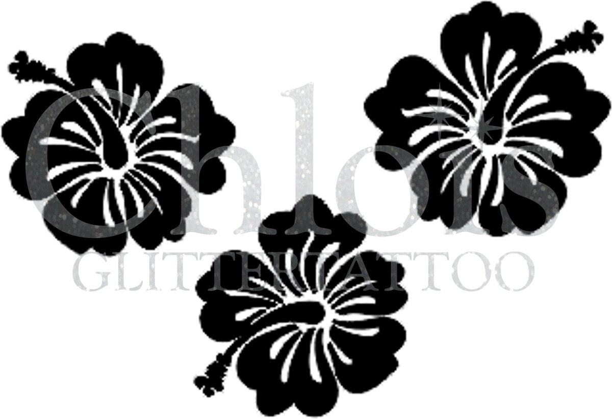 Chloïs Glittertattoo Sjabloon 5 Stuks - Hibiscus Trio - CH3004 - 5 stuks gelijke zelfklevende sjablonen in verpakking - Geschikt voor 5 Tattoos - Nep Tattoo - Geschikt voor Glitter Tattoo, Inkt Tattoo of Airbrush