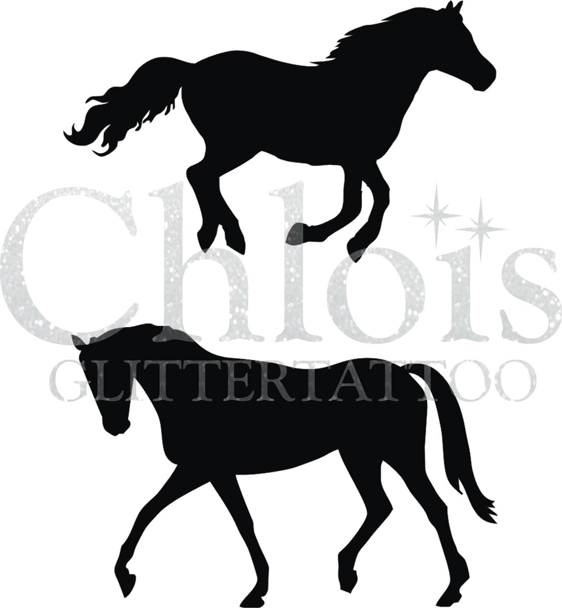 Chloïs Glittertattoo Sjabloon 5 Stuks - Horses 1 - Duo Stencil - CH1406 - 5 stuks gelijke zelfklevende sjablonen in verpakking - Geschikt voor 10 Tattoos - Nep Tattoo - Geschikt voor Glitter Tattoo, Inkt Tattoo of Airbrush