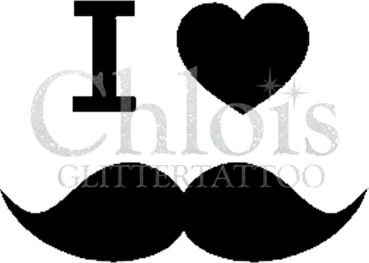 Chloïs Glittertattoo Sjabloon 5 Stuks - I love mustache - CH4030 - 5 stuks gelijke zelfklevende sjablonen in verpakking - Geschikt voor 5 Tattoos - Nep Tattoo - Geschikt voor Glitter Tattoo, Inkt Tattoo of Airbrush