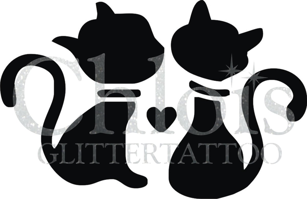 Chloïs Glittertattoo Sjabloon 5 Stuks - Loving Cats - CH1207 - 5 stuks gelijke zelfklevende sjablonen in verpakking - Geschikt voor 5 Tattoos - Nep Tattoo - Geschikt voor Glitter Tattoo, Inkt Tattoo of Airbrush