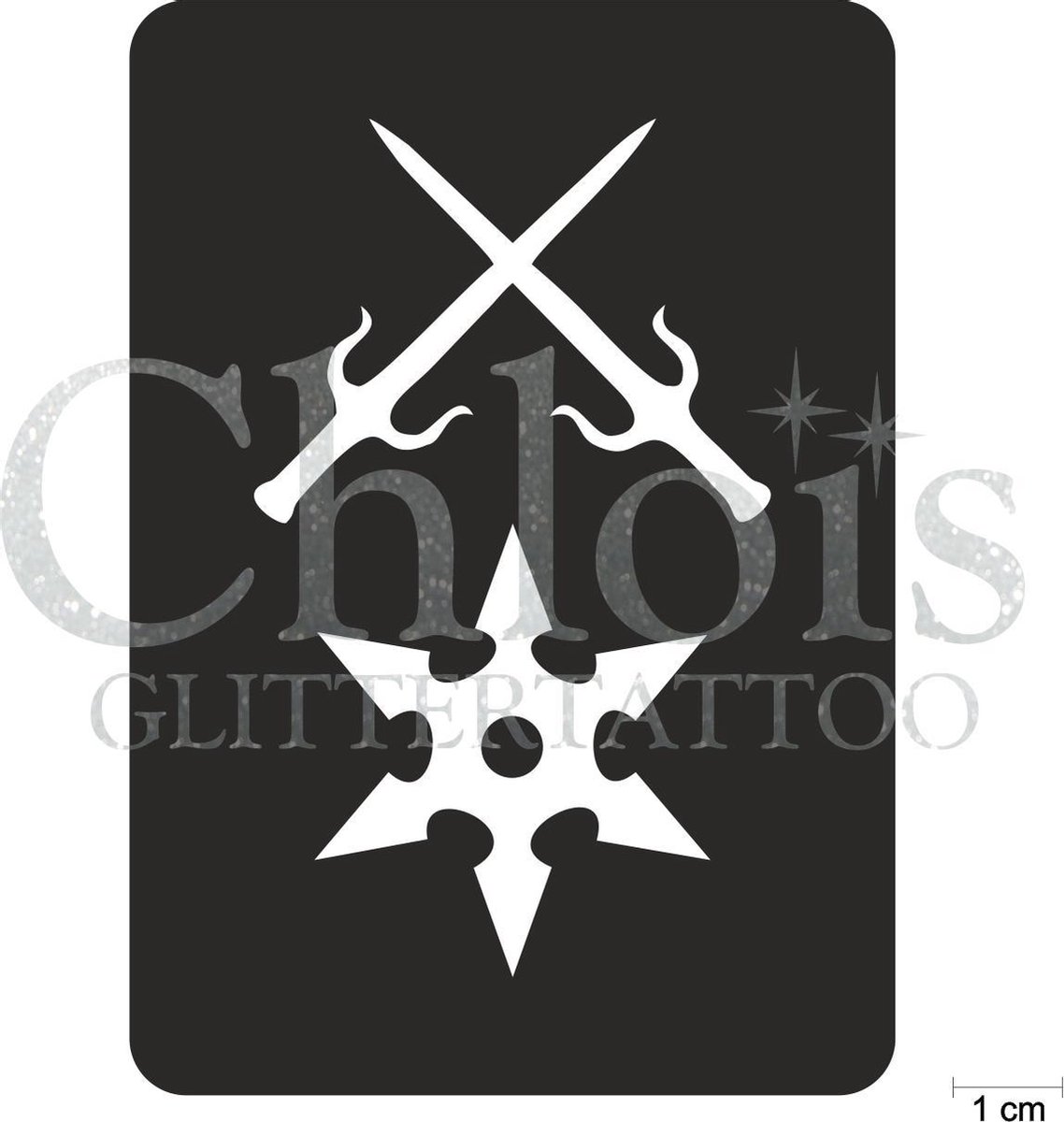 Chloïs Glittertattoo Sjabloon 5 Stuks - Martial Arts Weapons - CH6513 - 5 stuks gelijke zelfklevende sjablonen in verpakking - Geschikt voor 5 Tattoos - Nep Tattoo - Geschikt voor Glitter Tattoo, Inkt Tattoo of Airbrush