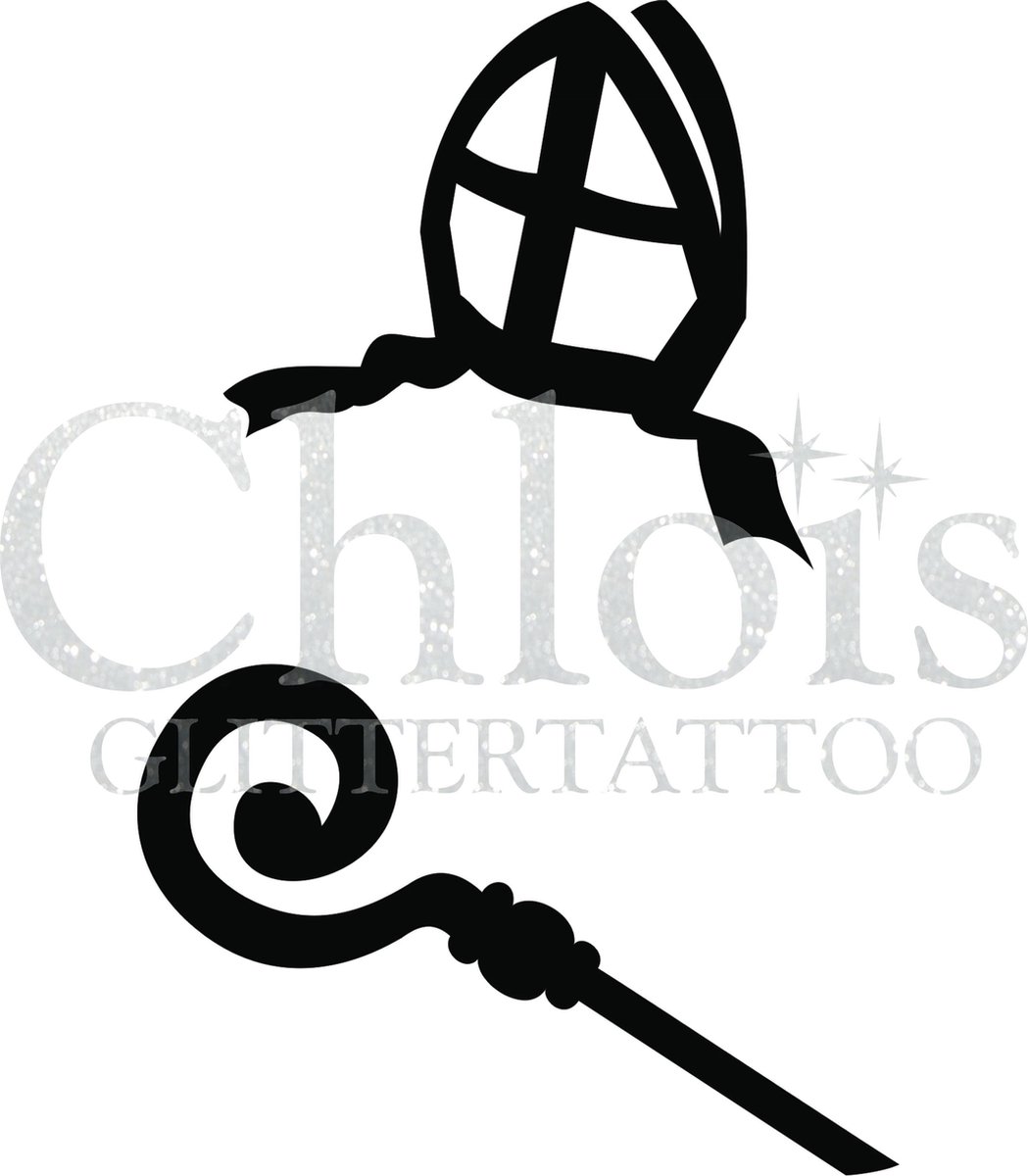 Chloïs Glittertattoo Sjabloon 5 Stuks - Mijter & Staf - Duo Stencil - CH8502 - 5 stuks gelijke zelfklevende sjablonen in verpakking - Geschikt voor 10 Tattoos - Nep Tattoo - Geschikt voor Glitter Tattoo, Inkt Tattoo of Airbrush