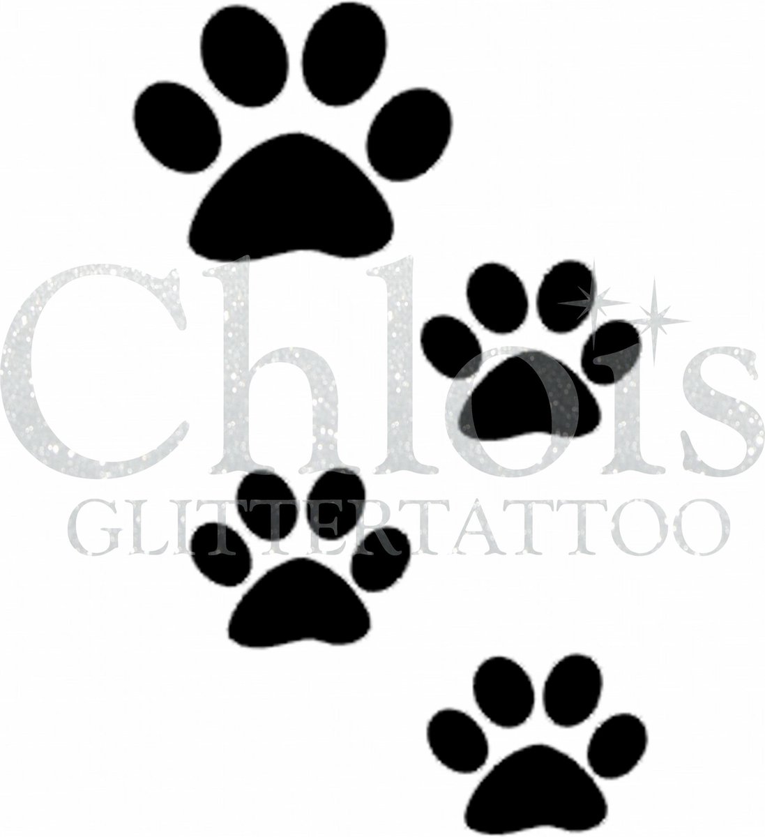 Chloïs Glittertattoo Sjabloon 5 Stuks - Paw Steps - CH1010 - 5 stuks gelijke zelfklevende sjablonen in verpakking - Geschikt voor 5 Tattoos - Nep Tattoo - Geschikt voor Glitter Tattoo, Inkt Tattoo of Airbrush