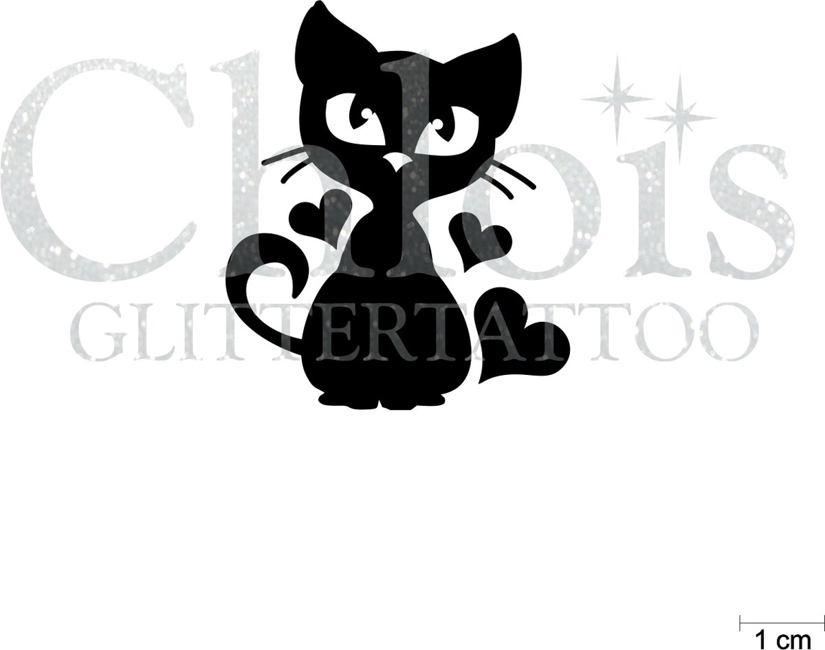 Chloïs Glittertattoo Sjabloon 5 Stuks - Pebbles Cat - CH1015 - 5 stuks gelijke zelfklevende sjablonen in verpakking - Geschikt voor 5 Tattoos - Nep Tattoo - Geschikt voor Glitter Tattoo, Inkt Tattoo of Airbrush