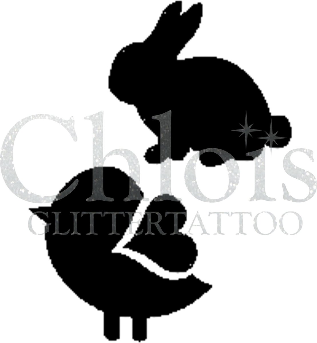 Chloïs Glittertattoo Sjabloon 5 Stuks - Rabbit & Bird - CH1806 - 5 stuks gelijke zelfklevende sjablonen in verpakking - Geschikt voor 5 Tattoos - Nep Tattoo - Geschikt voor Glitter Tattoo, Inkt Tattoo of Airbrush