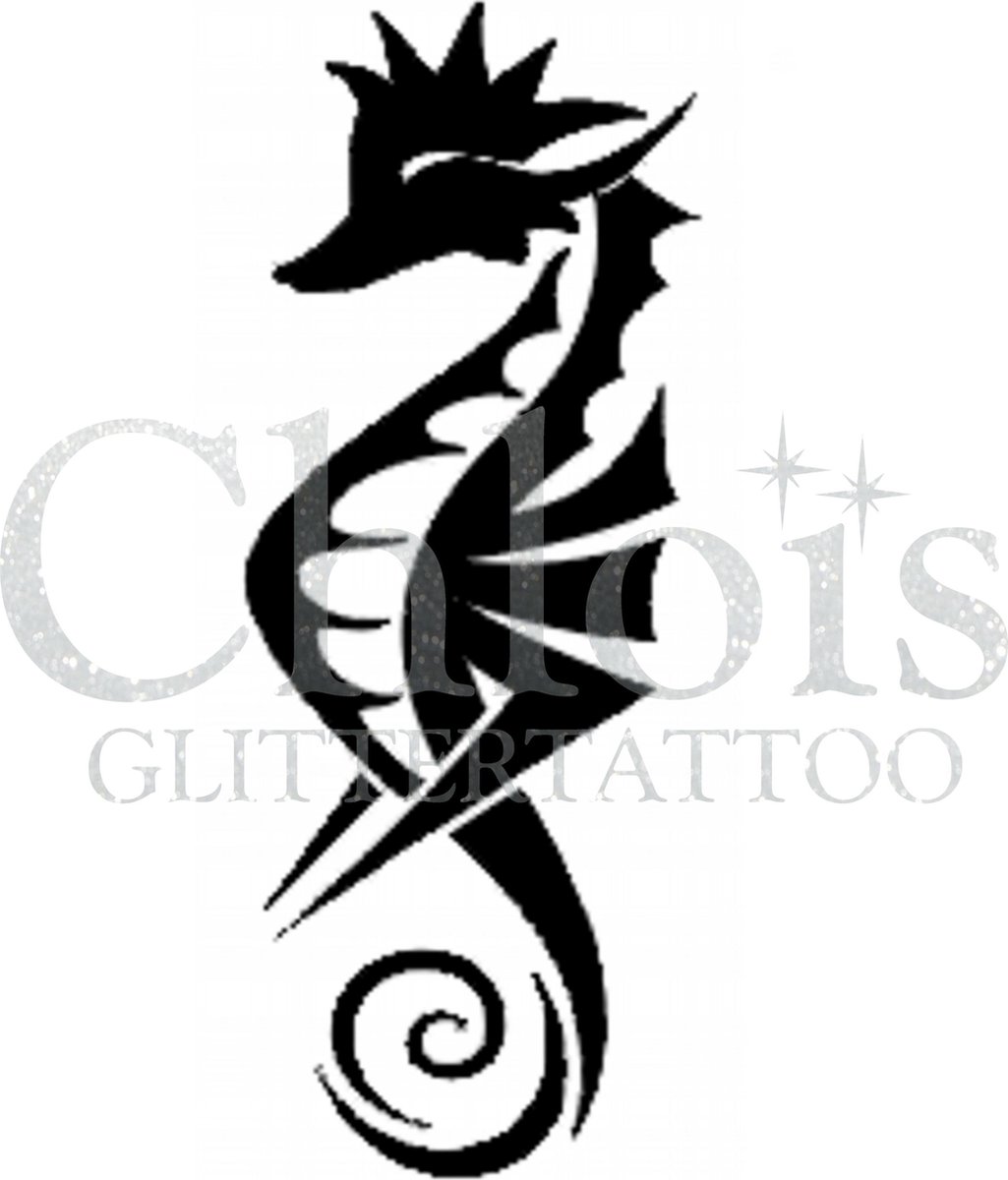 Chloïs Glittertattoo Sjabloon 5 Stuks - Seahorse - CH1304 - 5 stuks gelijke zelfklevende sjablonen in verpakking - Geschikt voor 5 Tattoos - Nep Tattoo - Geschikt voor Glitter Tattoo, Inkt Tattoo of Airbrush