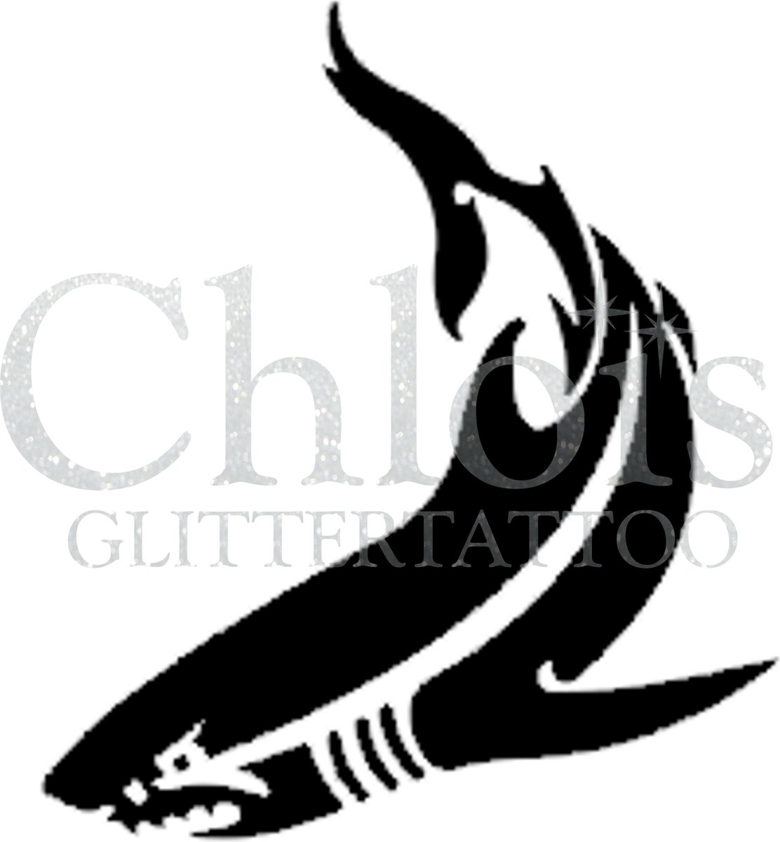 Chloïs Glittertattoo Sjabloon 5 Stuks - Shark - CH1305 - 5 stuks gelijke zelfklevende sjablonen in verpakking - Geschikt voor 5 Tattoos - Nep Tattoo - Geschikt voor Glitter Tattoo, Inkt Tattoo of Airbrush