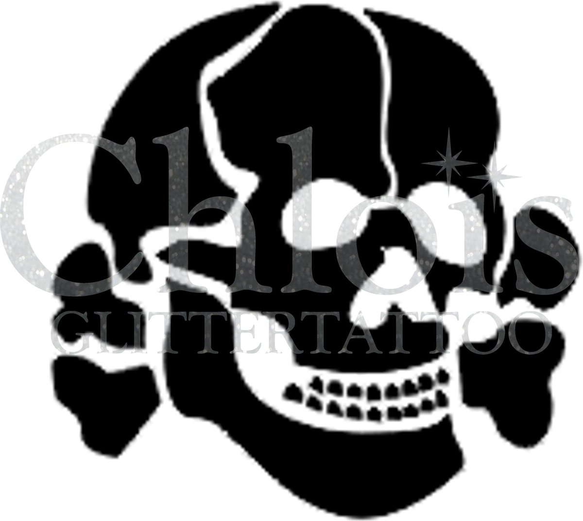 Chloïs Glittertattoo Sjabloon 5 Stuks - Skull Bone - CH5301 - 5 stuks gelijke zelfklevende sjablonen in verpakking - Geschikt voor 5 Tattoos - Nep Tattoo - Geschikt voor Glitter Tattoo, Inkt Tattoo of Airbrush