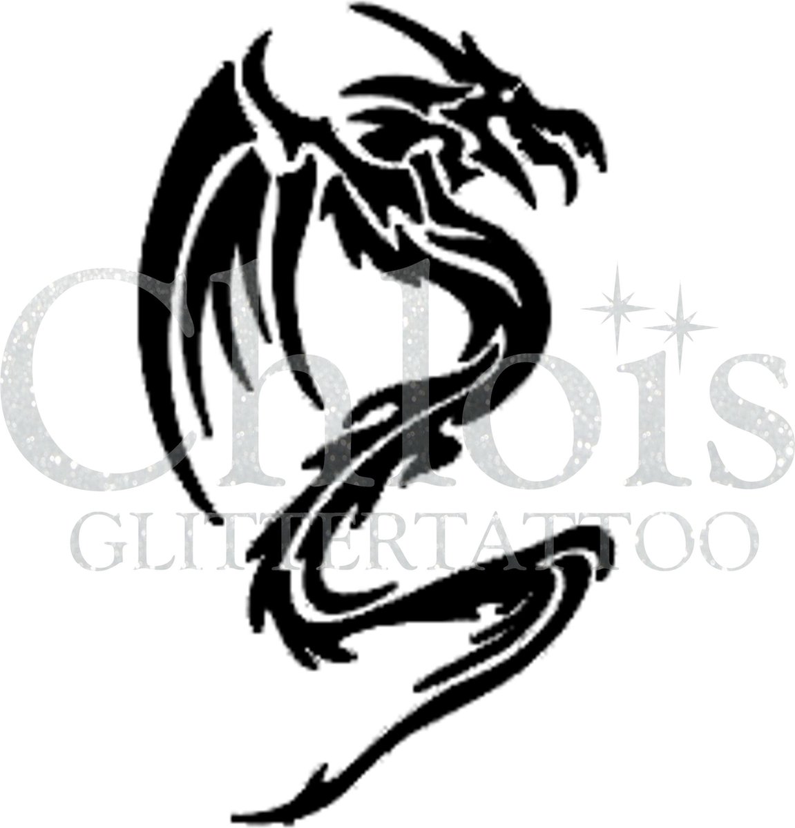 Chloïs Glittertattoo Sjabloon 5 Stuks - Thin Dragon - CH2508 - 5 stuks gelijke zelfklevende sjablonen in verpakking - Geschikt voor 5 Tattoos - Nep Tattoo - Geschikt voor Glitter Tattoo, Inkt Tattoo of Airbrush