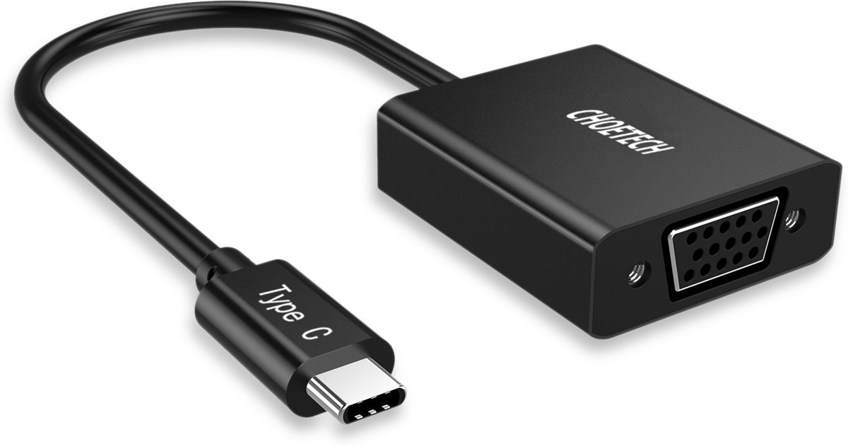 Choetech - Aluminium USB Type-C naar VGA adapter - Full HD - 1920x1200 en 1080P - Compatibel met Thunderbolt™ 3 -Zwart