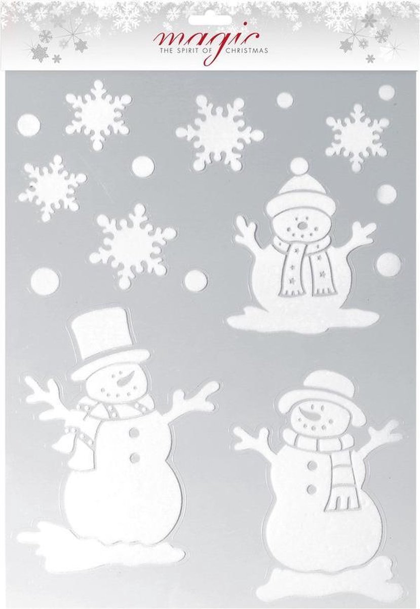 1x stuks velletjes sneeuwpop raamstickers 40 cm - Raamversiering/raamdecoratie stickers kerstversiering