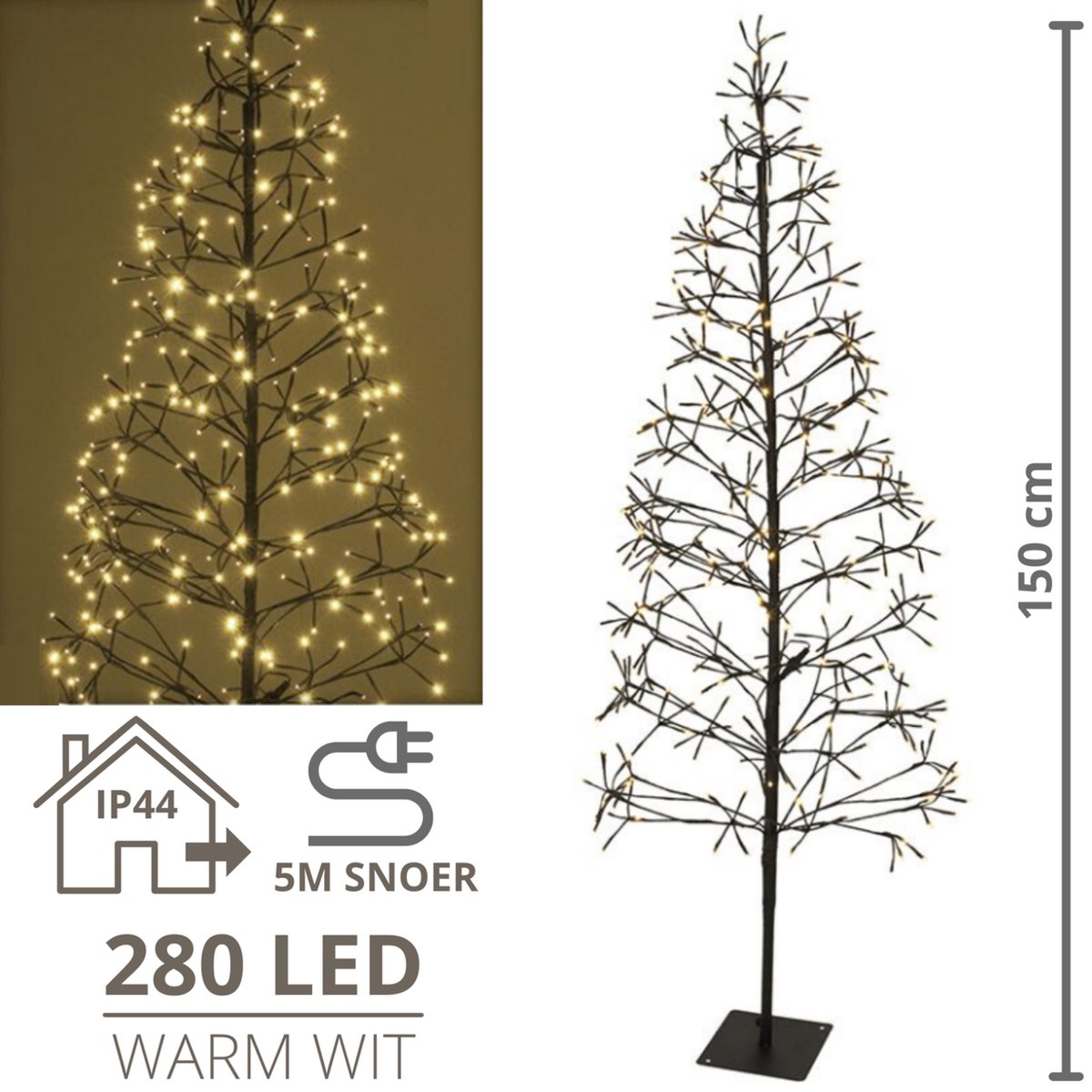 Lichtboom - Lichttakken - Led boom - Kerstverlichting - Lichttak - Kerstversiering - Kerst - 150 cm - 280 LEDs - Warmwit