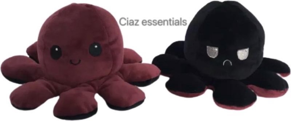 Octopus knuffel - Octopus knuffel mood - octopus knuffel omkeerbaar - reversible - emotieknuffel - mood knuffel - emotie tonen - zwart rood