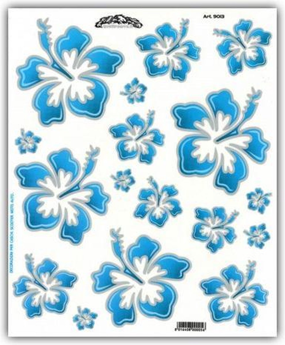 Transfer-set hawaiian flowers turquoise 24x20cm