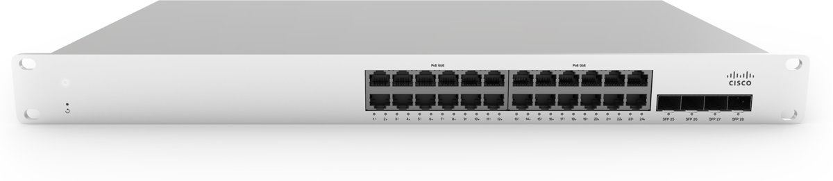 Cisco Meraki MS210-24P-HW netwerk-switch Managed Gigabit Ethernet (10/100/1000) Aluminium 1U Power over Ethernet (PoE)